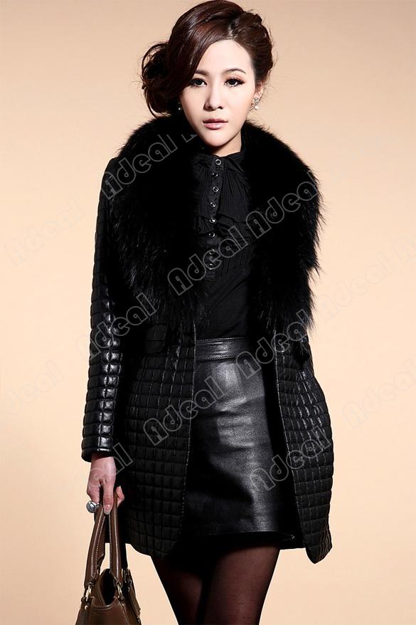 2021 Women Winter Warm Faux Leather Fur Coat Long Sleeve Jacket